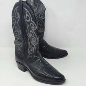 Dan Post Black Ostrich Leg Exotic Western Cowboy Boots Sz 10D DP6630 224024